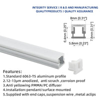 8x6mm (5pack) 1m/3.3ft Aluminum strip profile for led staircase light